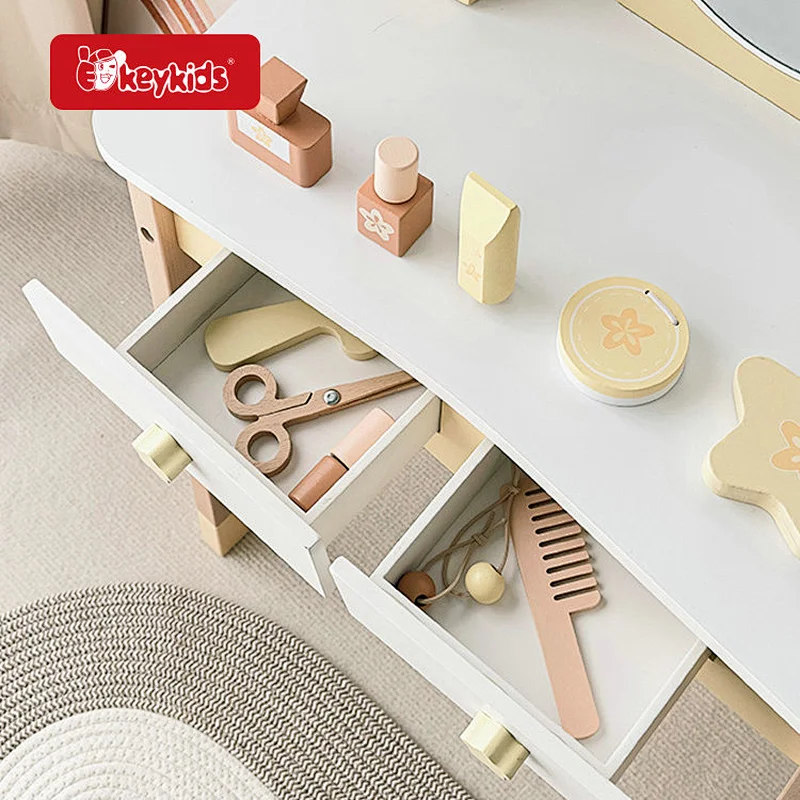 High Quality Makeup Pretend Play Wooden Dressing Table Toy Set For Kids W08H200