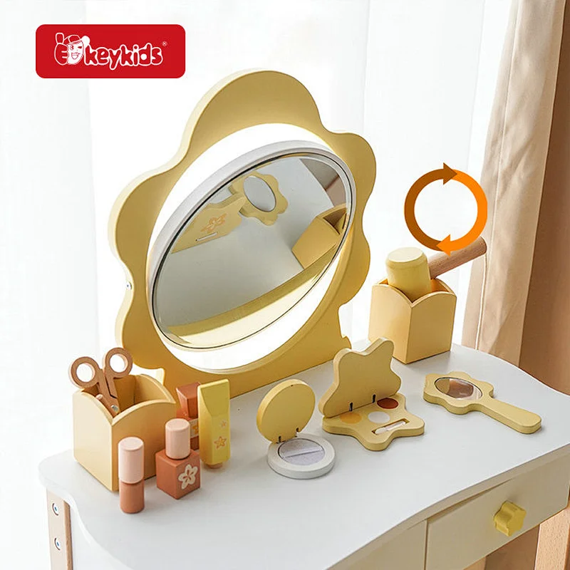 High Quality Makeup Pretend Play Wooden Dressing Table Toy Set For Kids W08H200